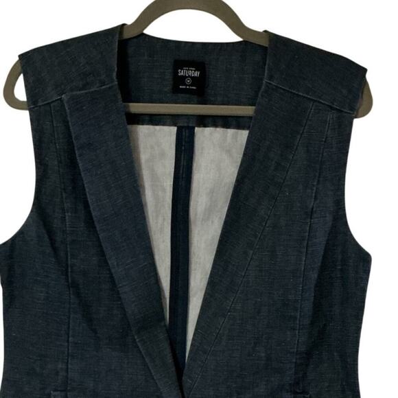 Kate Spade Saturday Heathered Cotton Linen Denim Look Vest Medium - Picture 9 of 10